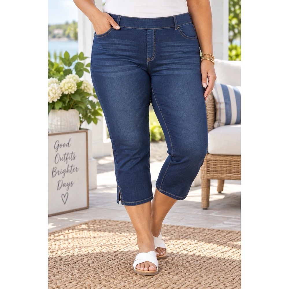 Terra & Sky Women's 4X 28W-30W Capri Jeggings Dark Wash Stretch Denim NWT